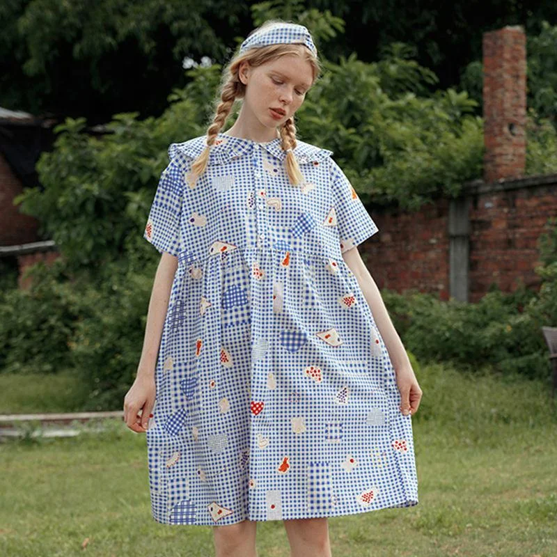 Deal Dash structured dressWomen's Summer Chiffon Dress with Cartoon Print and Peter Pan Collar