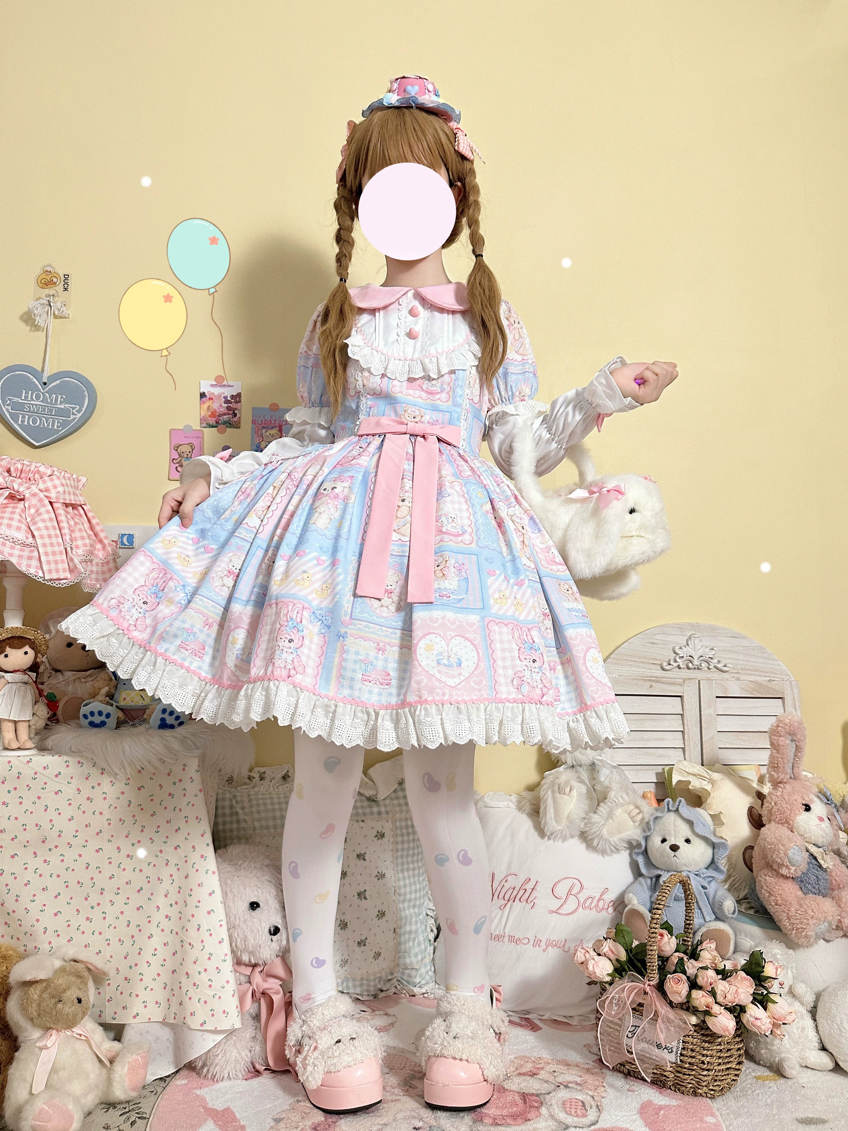 Now or Never ruched dress(BFM)Hanguliang~Sweet Bunny Bear~Sweet Lolita Dress Long Sleeve Winter Lolita OP