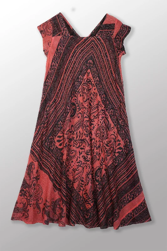 Unmissable Offer COTTON PAISLEY KANTHA SQUARE NECK FLARE DRESS - cp2431-pik -