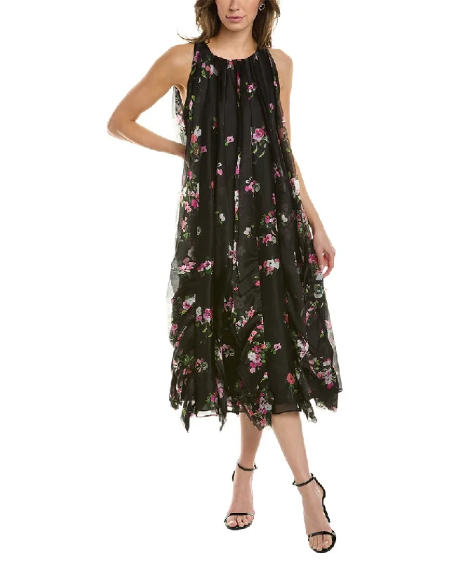 casual slip dressCarolina Herrera Ruffle Seam Silk Midi Dress