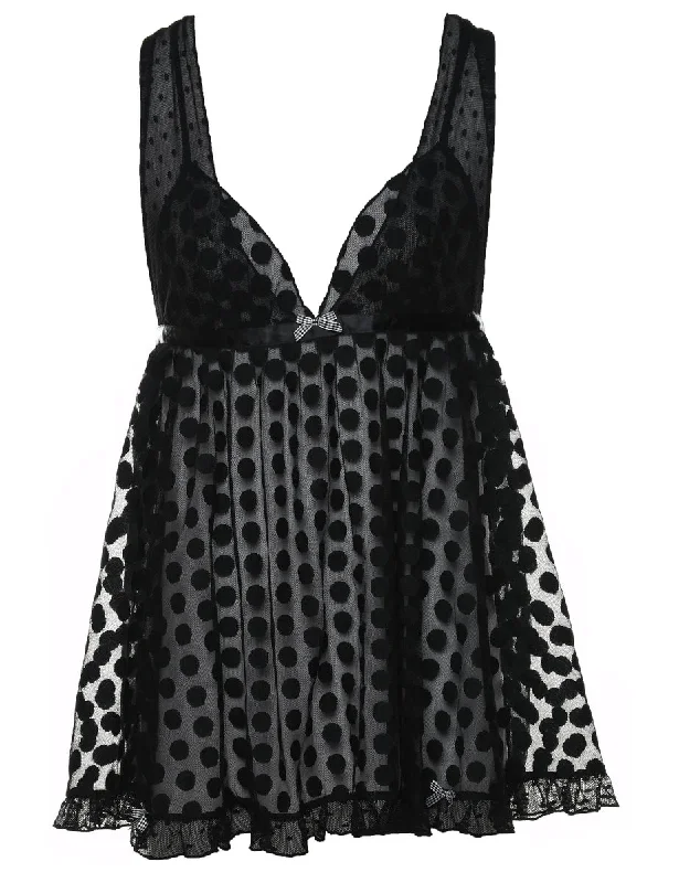 Super Bargain casual trench coatBlack Polka Dot Print Victoria's Secret Babydoll - M