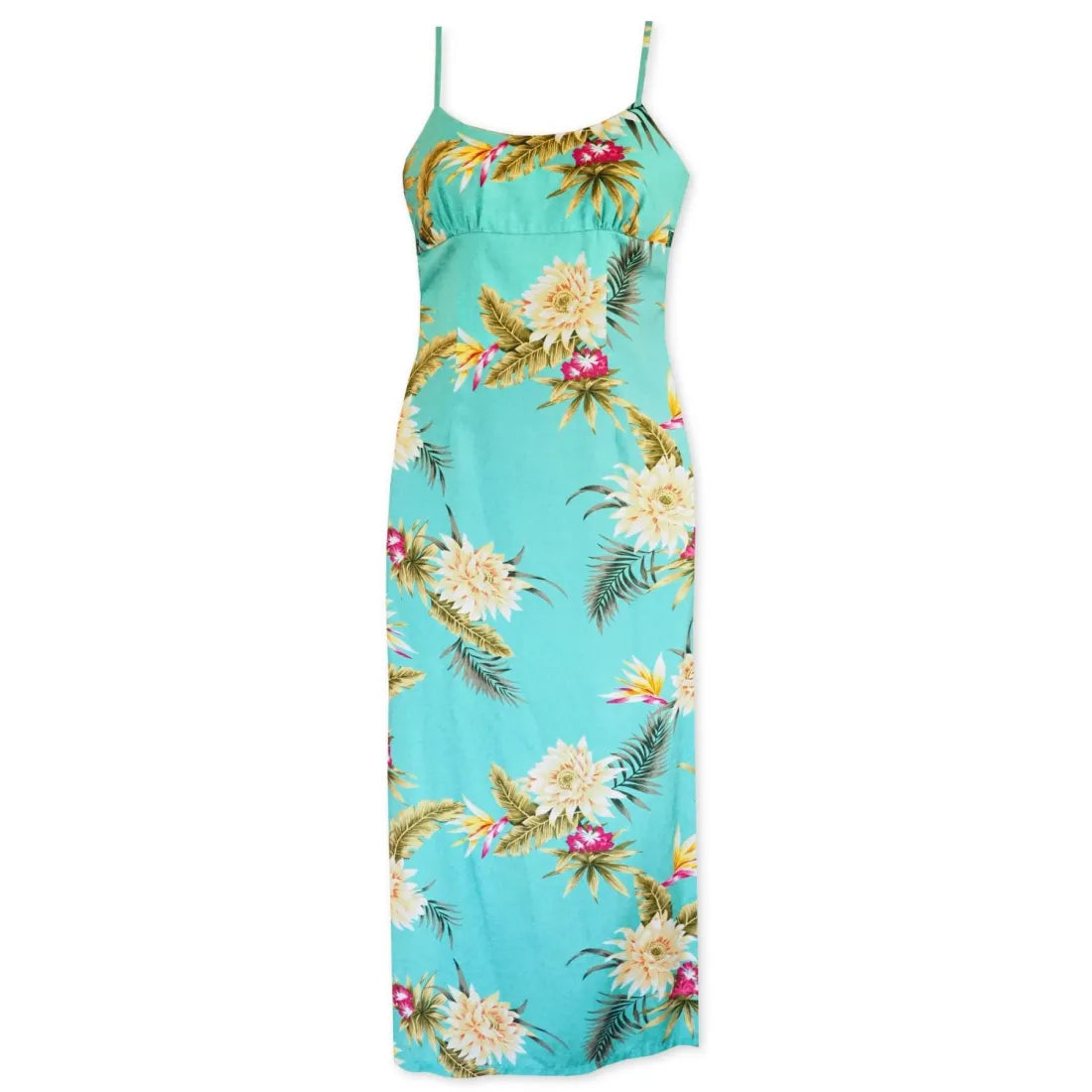 Must-Have Deals Mountain Green Long Hawaiian Dress with Skinny Straps