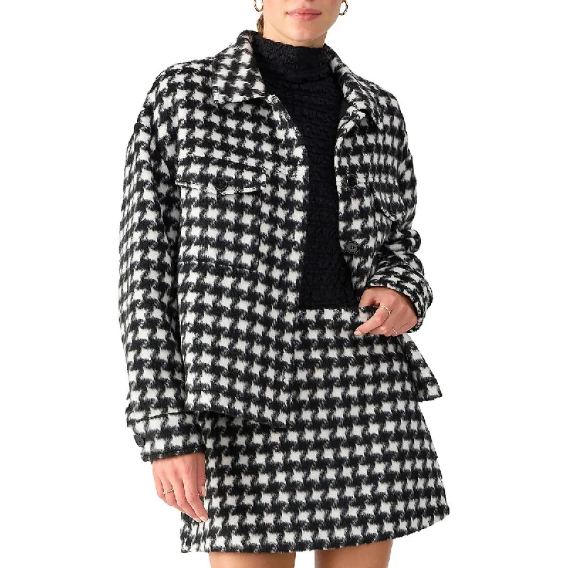 sleek and warm coatWomens Wool Blend Houndstooth Shirt Jacket