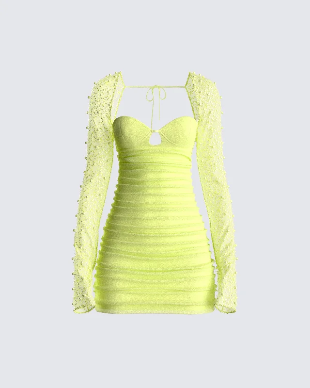 Exclusive Offers structured dressEloise Lime Green Mesh Mini Dress