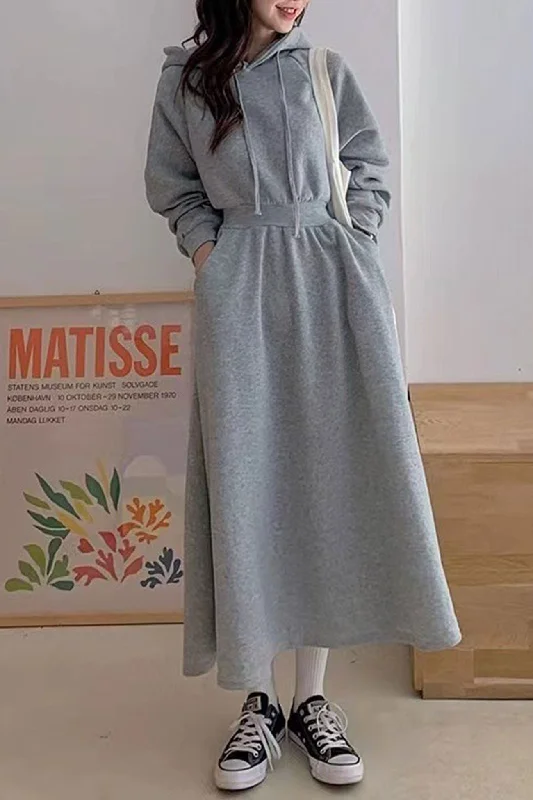Super Deal draped dressHigh Elastic Waist Long Hoodie Dress
