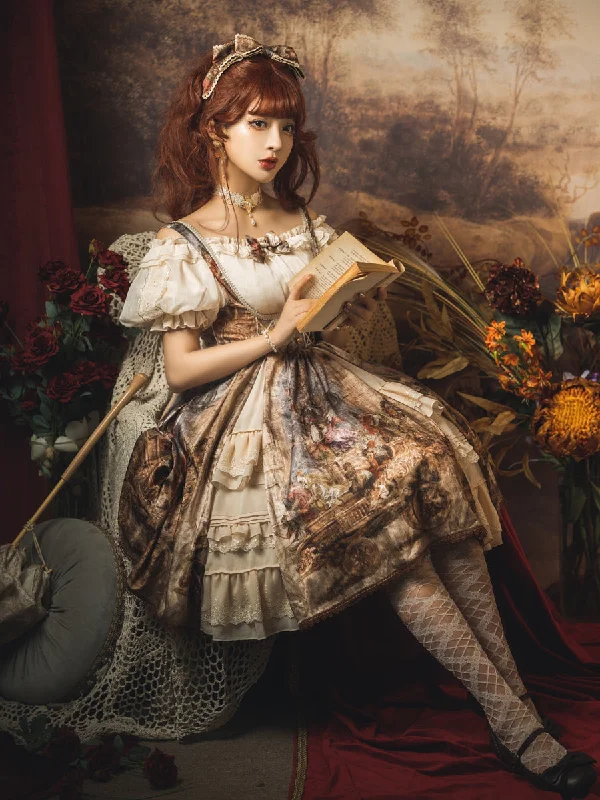 Year-End Sale lace dressYingLuoFu~Cloria~ Classic Oil Paiting Print Lolita JSK