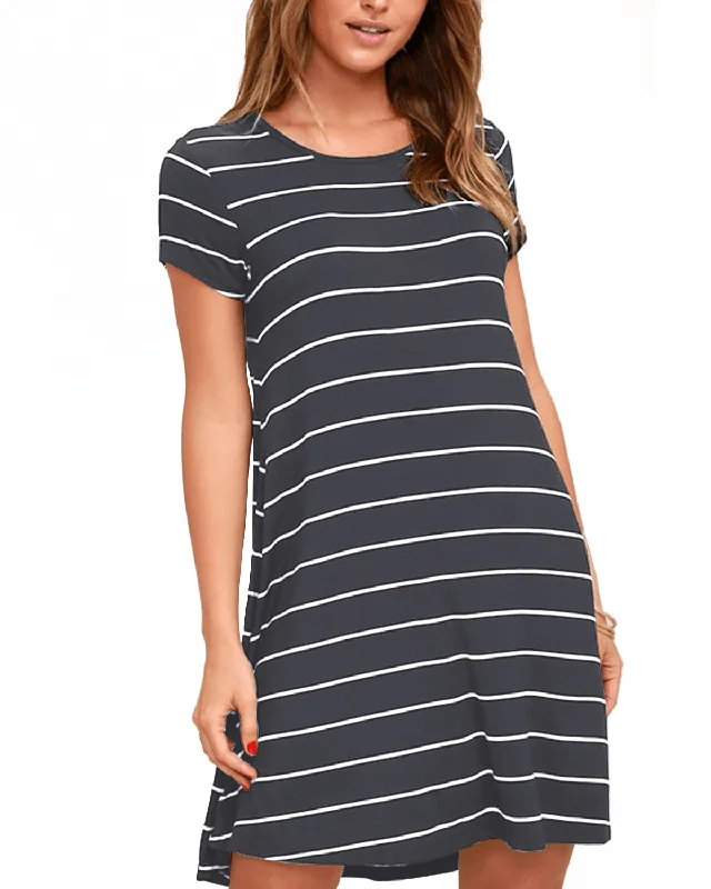 Blowout Deals lace dressStriped O-Neck Short Sleeve Casual Summer Mini Shirt Dress