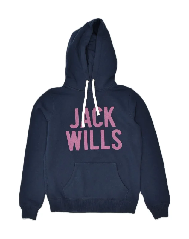 athletic hoodieJACK WILLS Womens Graphic Hoodie Jumper UK 10 Small Navy Blue Cotton