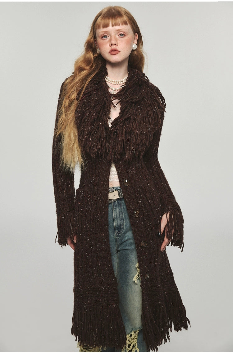 Discount Extravaganza stylish peacoatTassel Knitted Maxi Overcoat