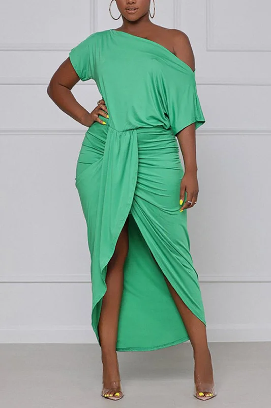 layered dressElegant One-shoulder Pleated Dress