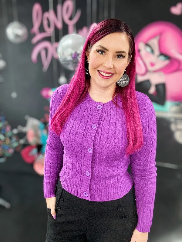 Super Deal minimalistic dressCuddles Cable Knit Cardigan - Purple