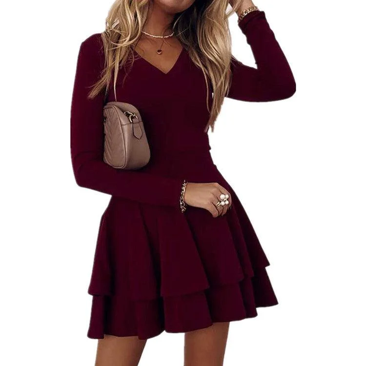Year-End Sale off-the-shoulder dressTemperament Was Thin French Solid Color Base Dress