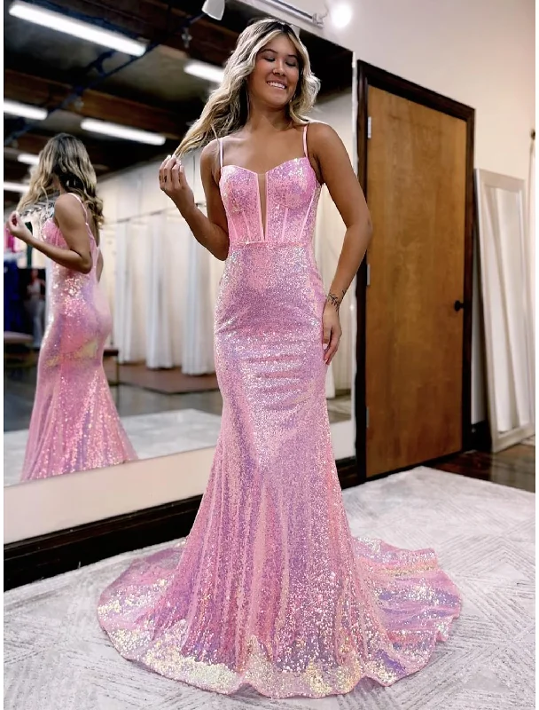 Super Savings Prom Dresses Sparkle Shine Dress Formal Court Train Sleeveless Strap Sequined V Back with Sequin