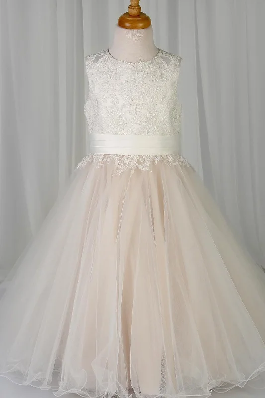 Super Deal one-shoulder dressBlush Pink Sleeveless Appliques Long Flower Girl Dress with Bow Tie back Sash