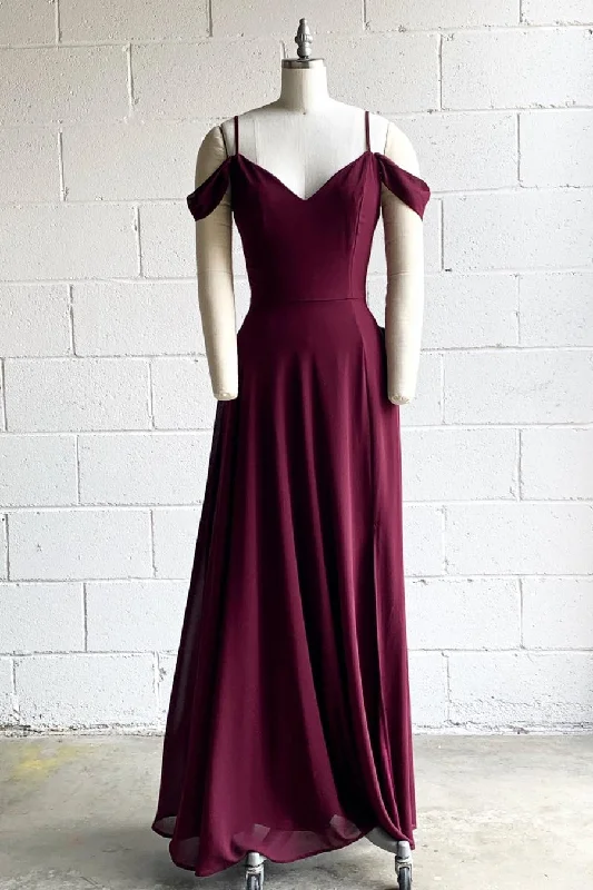 Limited Time Discount long sleeve dressMuaberry Off-the-Shoulder Spaghetit Straps Chiffon Long Bridesmaid Dress