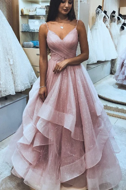 Early Bird Discount mini dressGlitter Pink Ruffled Long Prom Dress