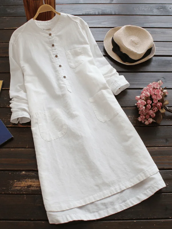 Massive Deals velvet dressWomen Vintage Long Sleeve Buttons Cotton Mini Shirt Dresses