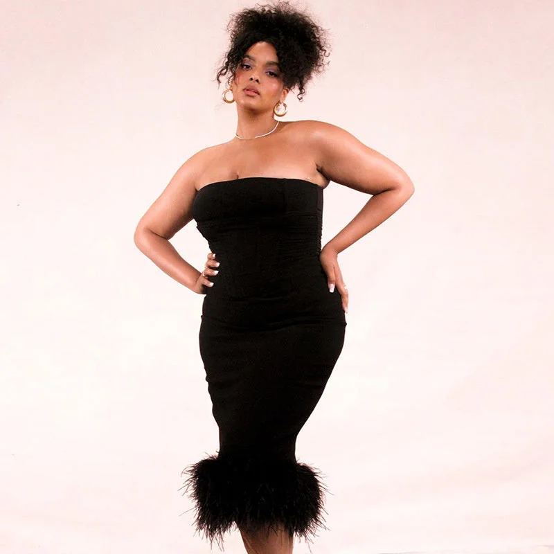 Take Advantage high-waisted dressMarion Off-shoulder Strapless Feather Tassel Midi Dress Take Advantage high-waisted dressMarion Off-shoulder Strapless Feather Tassel Midi Dress
