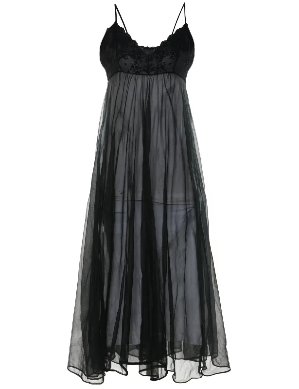 Bargain Prices casual coatLace Trim Sheer Black Slip Dress - M