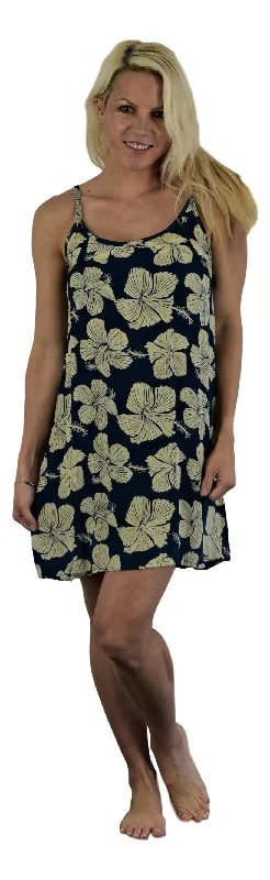 Crazy Savings Bali Short Dress - Hibiscus - Crème / Background - Dark Blue
