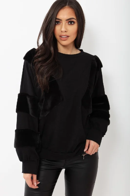 soft fleece pulloverBlack Jumper with Fur on Front and Sleeves - Mercedes