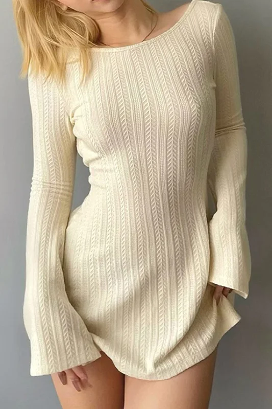 tiered dressLong Flares Sleeve Backless Cable Knit Dress