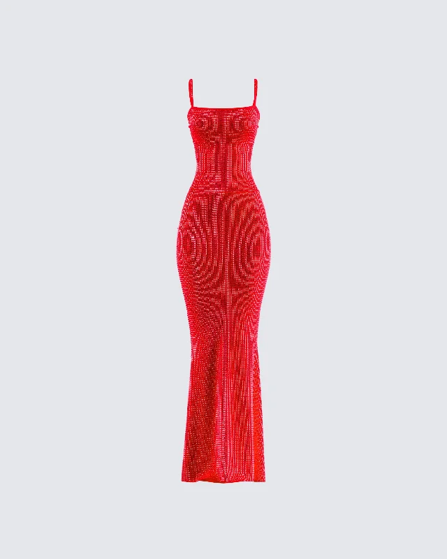 Daily Specials floral dressNuma Red Rhinestone Gown
