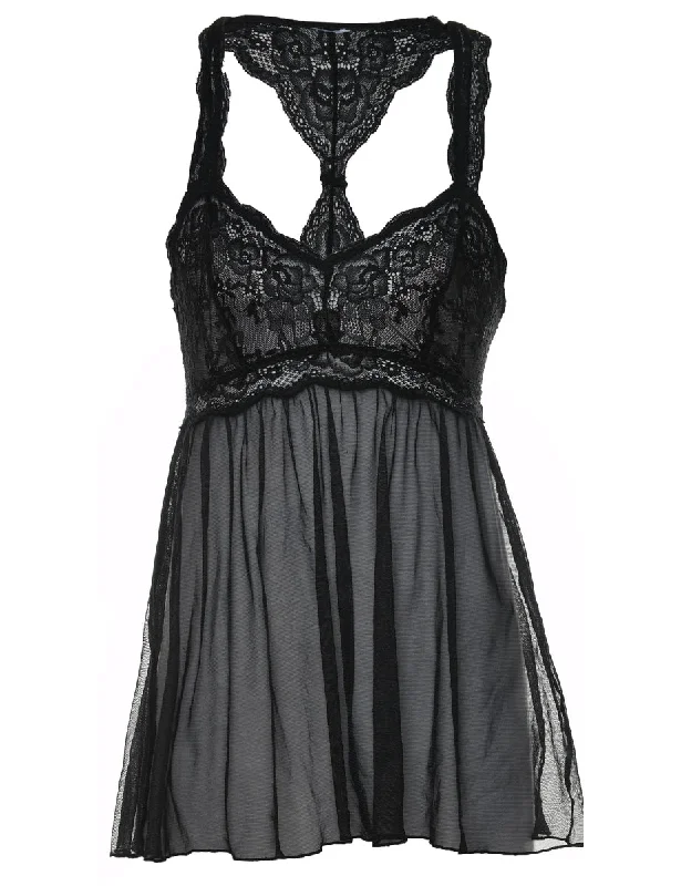 Super Deal urban coatBlack Lace Racer-Back Babydoll Dress - S