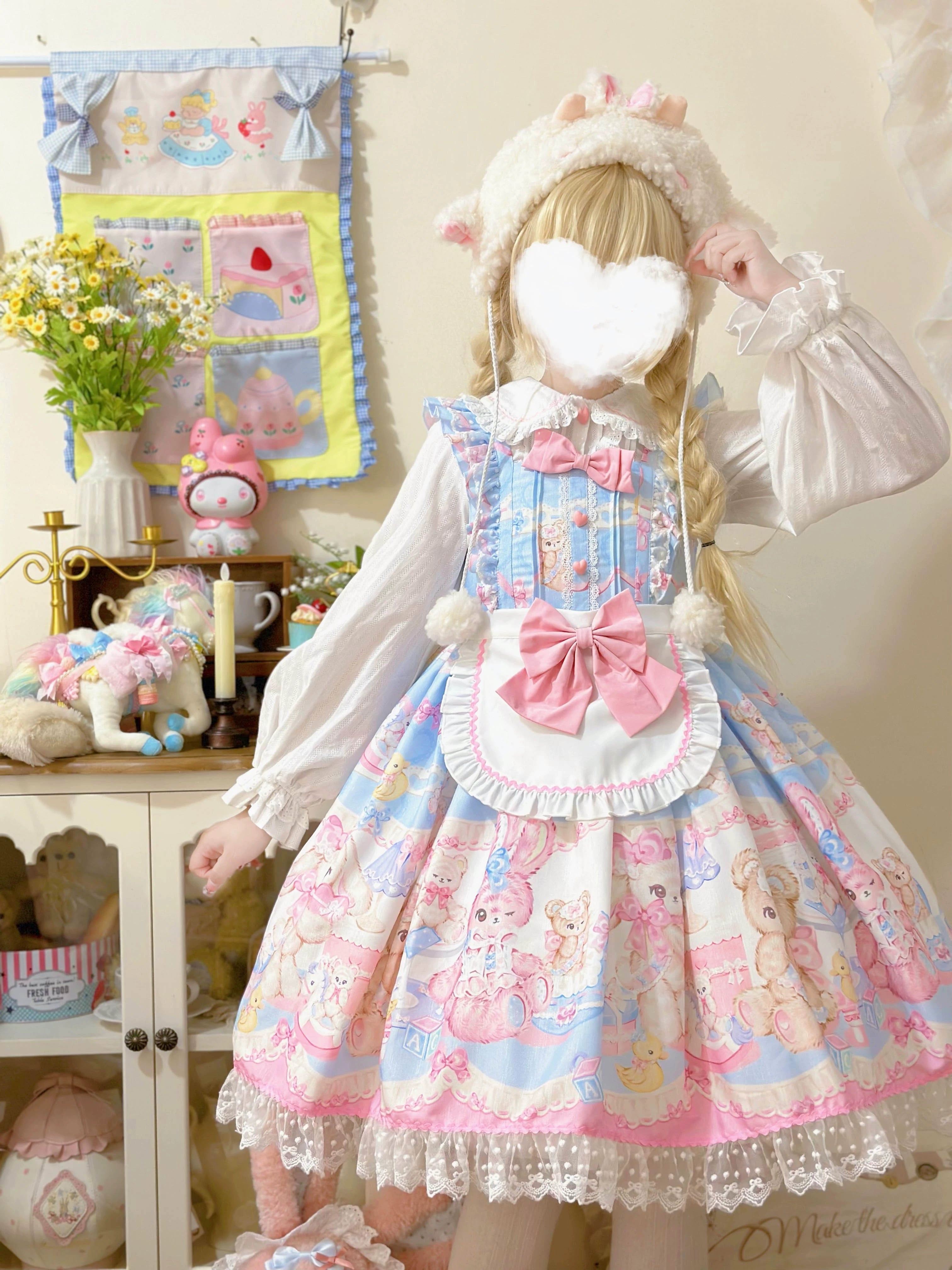 casual evening dress(BFM)Hanguliang~Sweet Bunny Bear~Sweet Lolita Jumper Dress Cute JSK