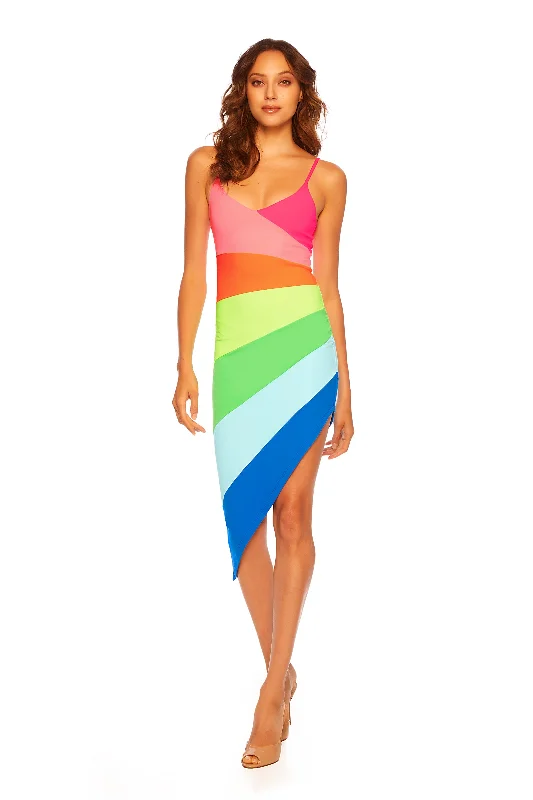Don't Wait chic shift dressstring color block rainbow dress