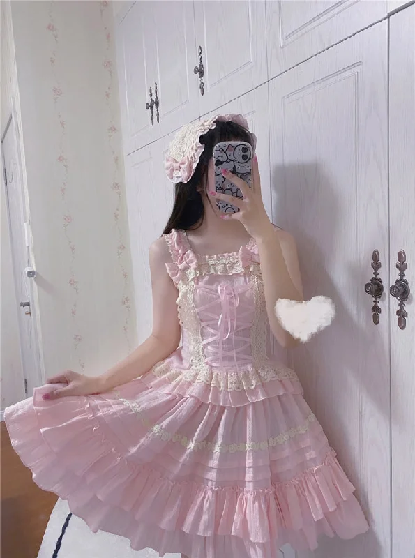 elegant evening dressSweet Angel~Balletcore Sweet Lolita Pink Dress Set