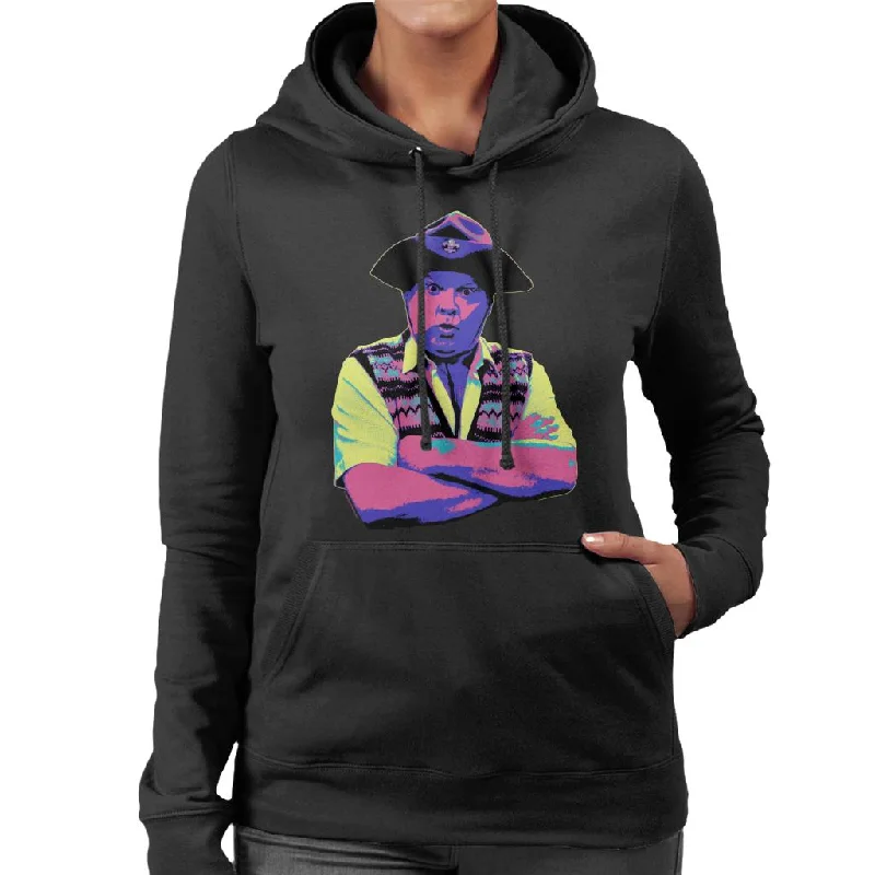 casual hoodie with logoTV Times Benny Hill In Character 1989 Pop Art Stylised Women's Hooded Sweatshirt