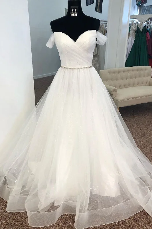 Early Bird Discount one-shoulder dressOff the Shoulder Pleated Wedding Dress with Beaded Waist