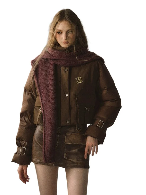 sleek trench coatColor-Block Stand Collar Down Jacket