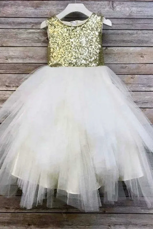 Act Fast v-neck dressGold & White Sequins Tutu Girl Party Dress