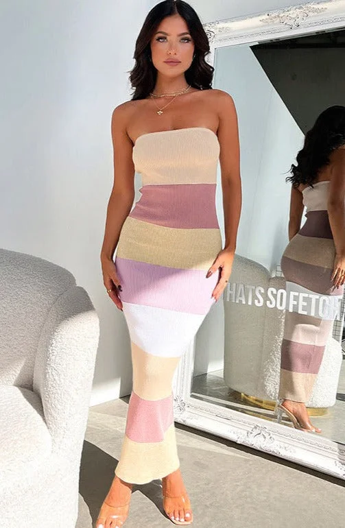 Act Now bohemian dressLinda Contrast Colors Strapless Knit Midi Dress