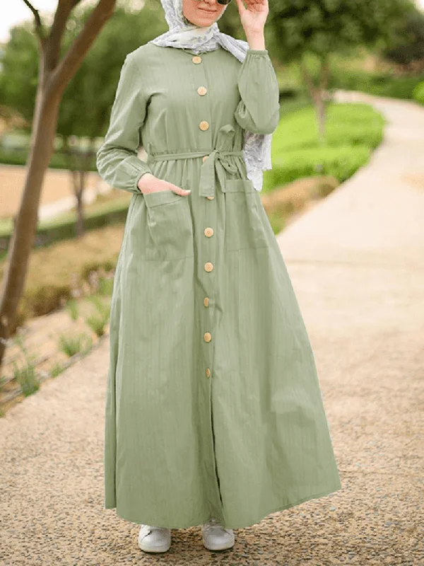 Massive Deals minimalistic dressWomen Front Pockets Lace-Up Mid-Calf Kaftan Length Maxi Dresses