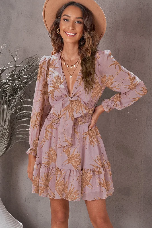 Big Discounts formal dressFloral Deep V Flounce Sleeve Mini Dress
