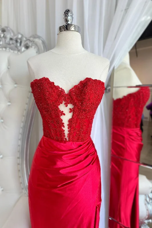 Factory Direct Sale midi dressSweetheart Red Sequin Ruched Satin Long Formal Dress