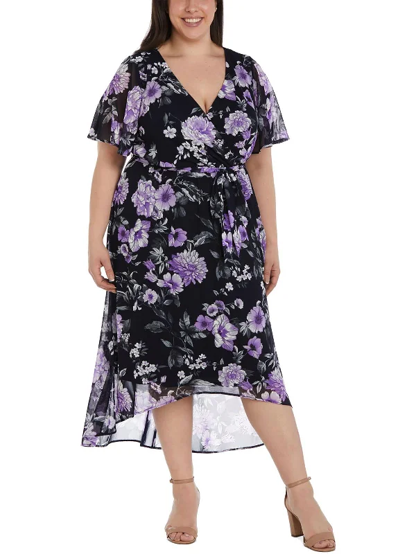 office dressWomens Floral Print Tea Length Midi Dress