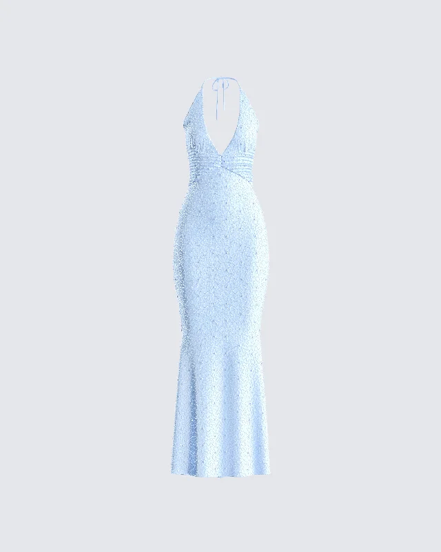 Inventory Reduction sleeveless dressDana Baby Blue Beaded Maxi Dress