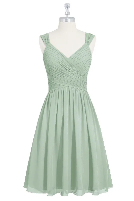 Deal Mania pleated dressSage Green Chiffon Lace-Up Short Bridesmaid Dress