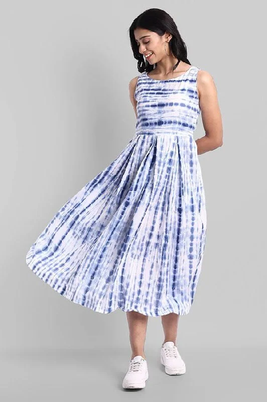 TIME-Limited Offer Shibori Print Sleeveless Pleated Dress