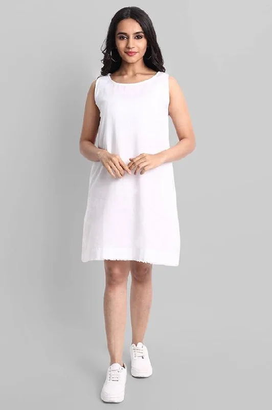 Daily Deals White Mul Cotton Short Dress