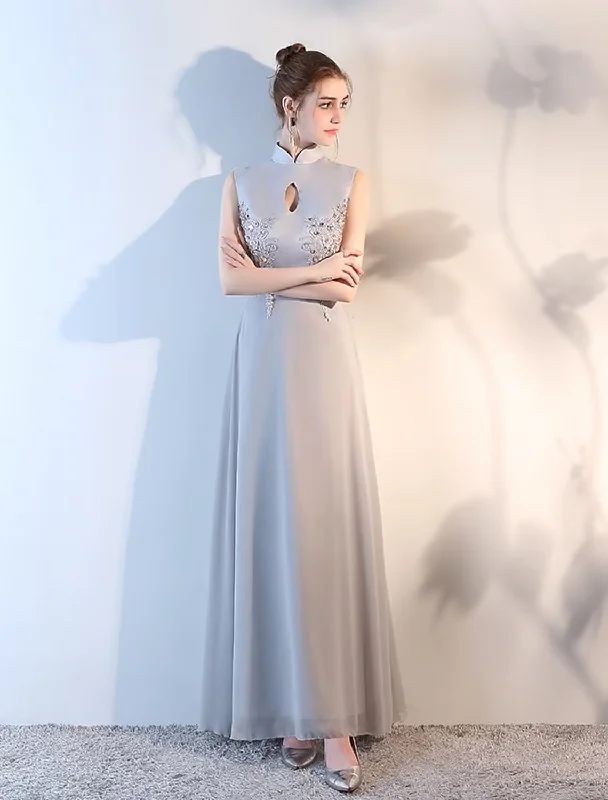 Super Bargain Evening Gown Beautiful Back Dress Wedding Guest Floor Length Sleeveless High Neck Chiffon with Applique