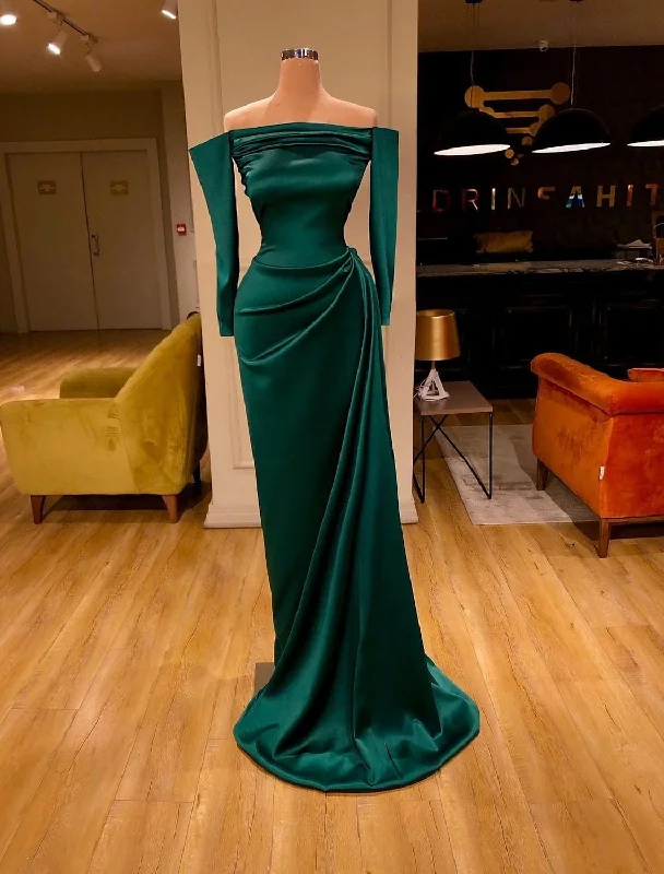 Special Offer Evening Gown Reformation Dress Wedding Guest Long Sleeve Off Shoulder Charmeuse with Sleek Ruched