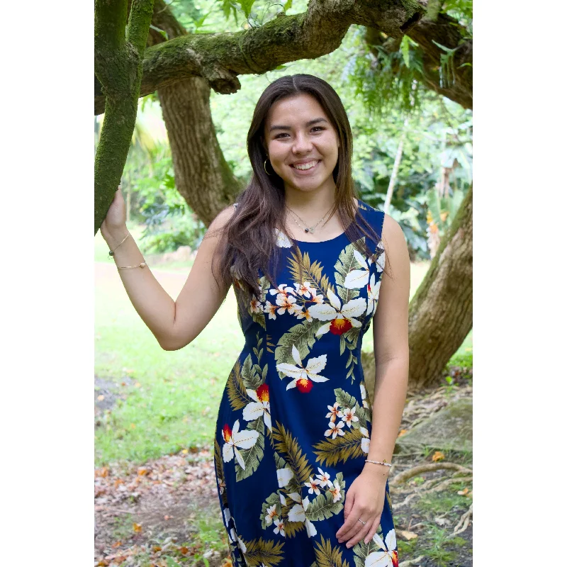Super Deal Majestic Blue Darling Midi Hawaiian Dress