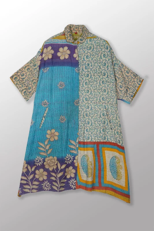 Now or Never VINTAGE COTTON KANTHA HALF SLV. SHIRT DRESS - cv2429-0011a -