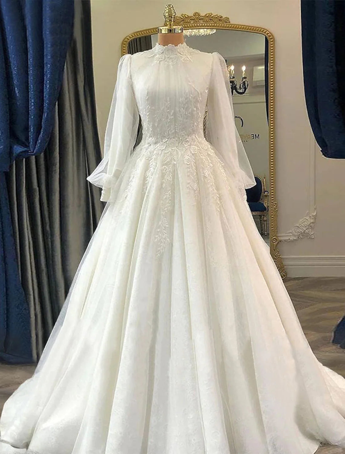 Price Smash Engagement Vintage Formal Wedding Dresses Princess Long Sleeve High Neck Lace Pleats Appliques