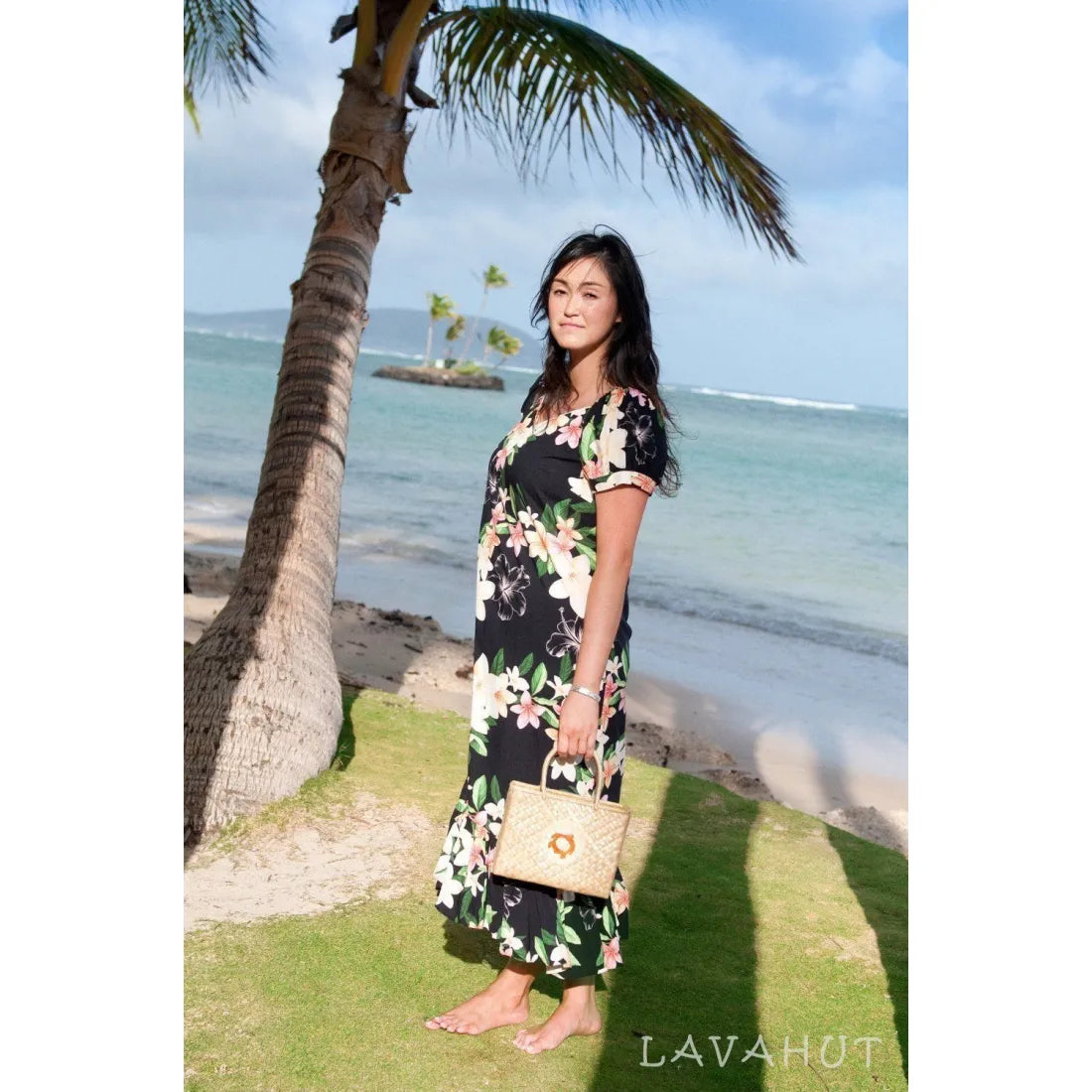 Final Sale Pebble Black Malama Hawaiian Dress